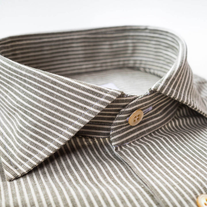 Striped Cotton Dress Shirt - Olive