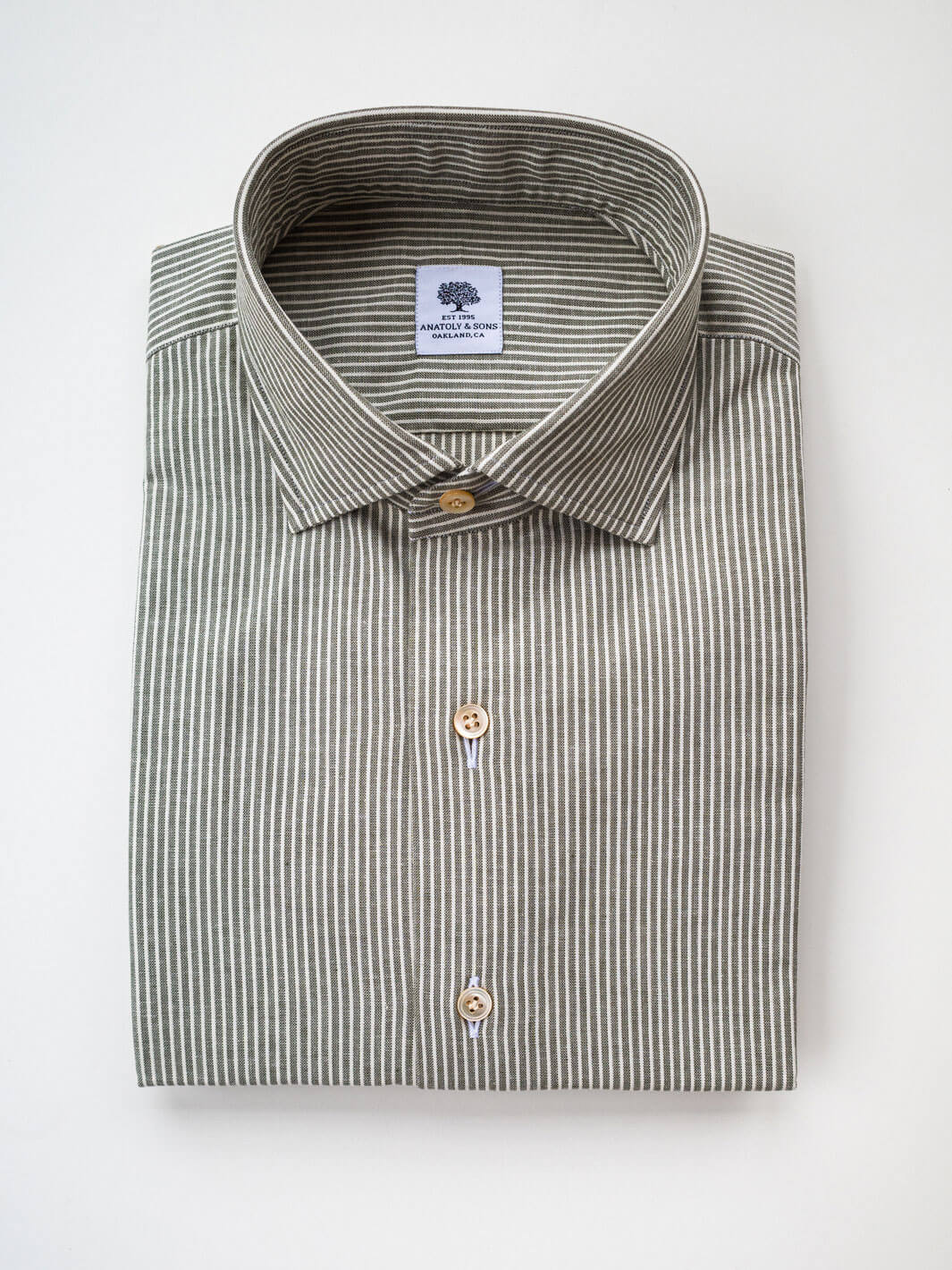 Striped Cotton Dress Shirt - Olive