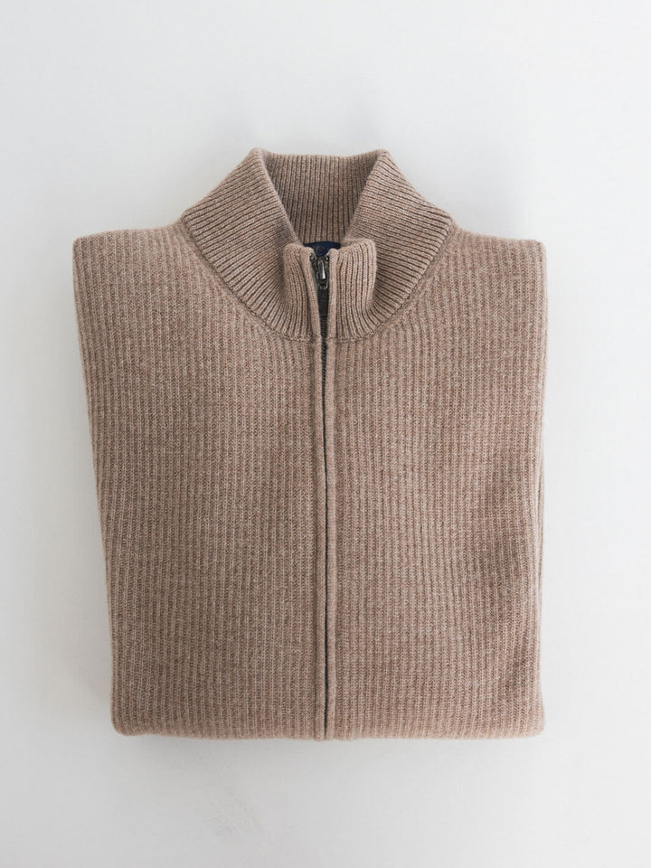 Lambswool Full-Zip Sweater - Beige