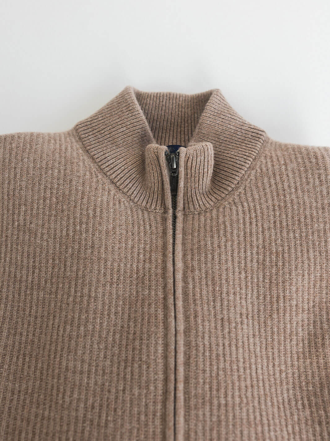 Lambswool Full-Zip Sweater - Beige