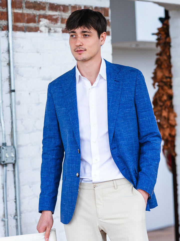 Blue Wool-Silk-Linen Sport Coat