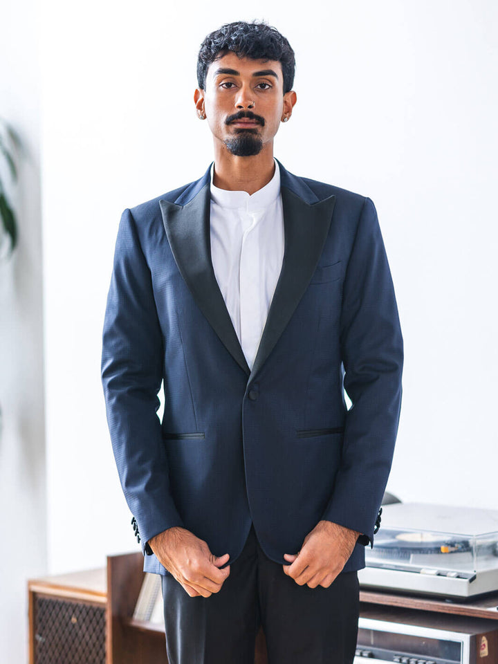 Dark Blue Peak Lapel Tuxedo Jacket