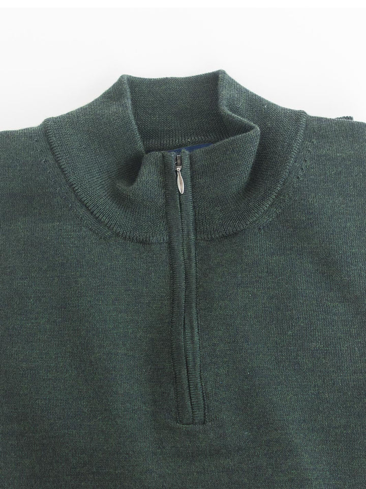 Merino Zip Neck Sweater - Forest Green