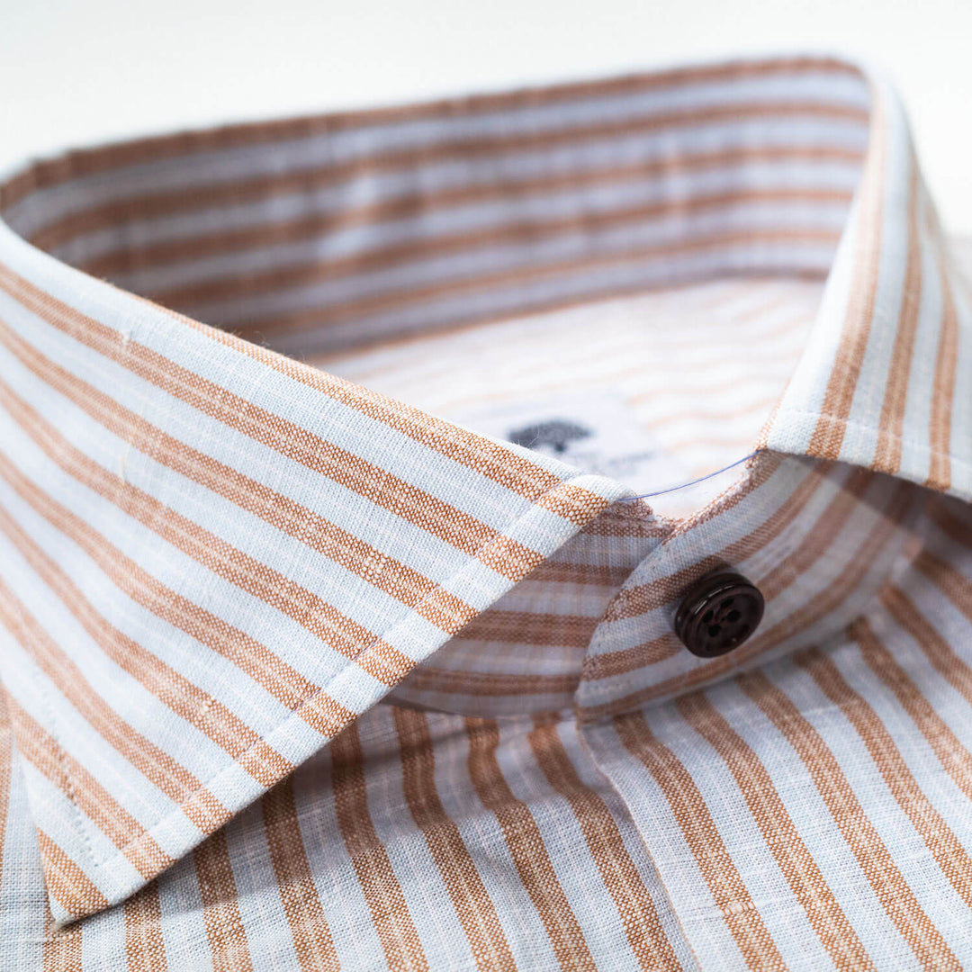 Striped Linen-Cotton Dress Shirt - Orange