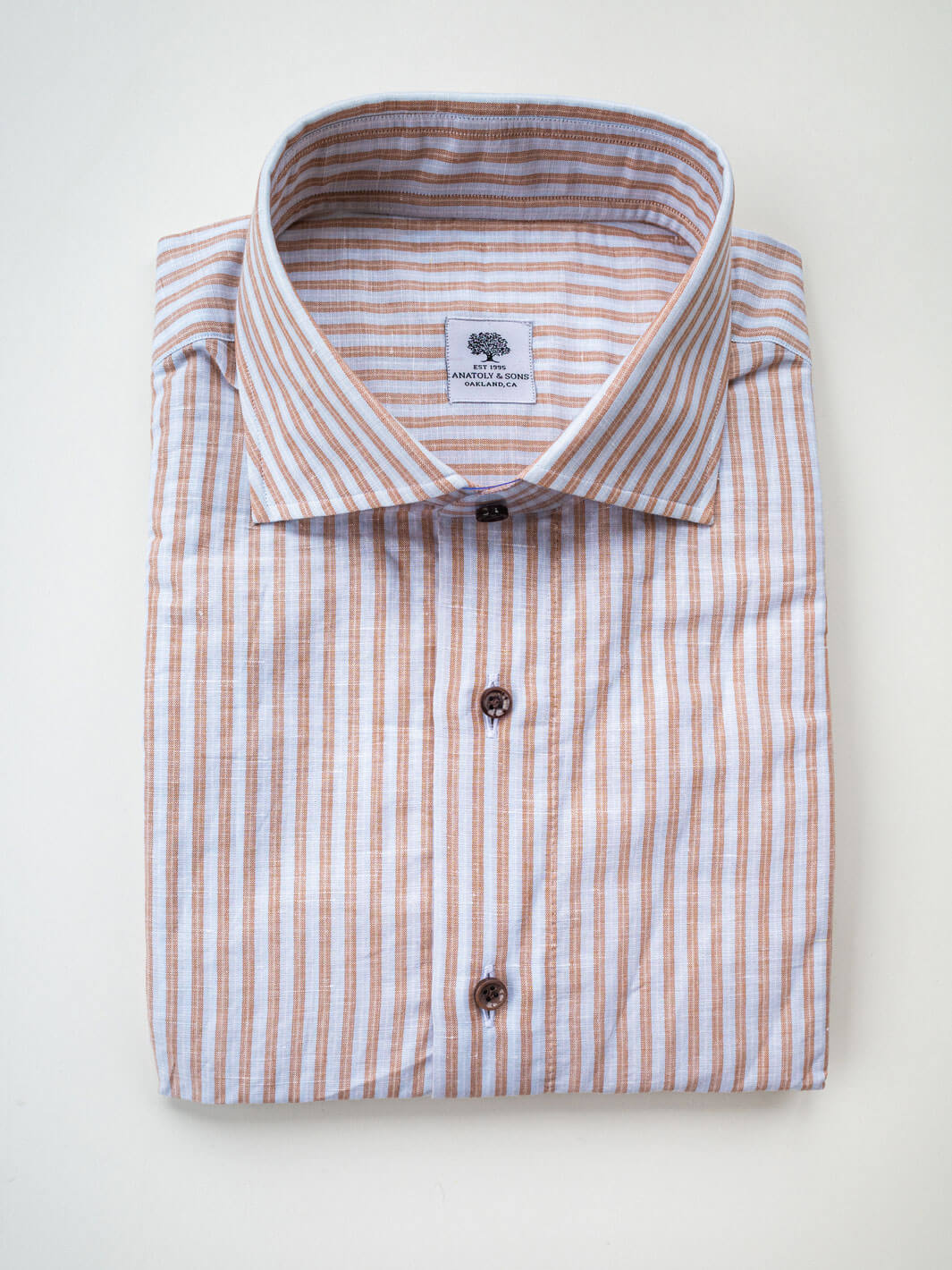 Striped Linen-Cotton Dress Shirt - Orange