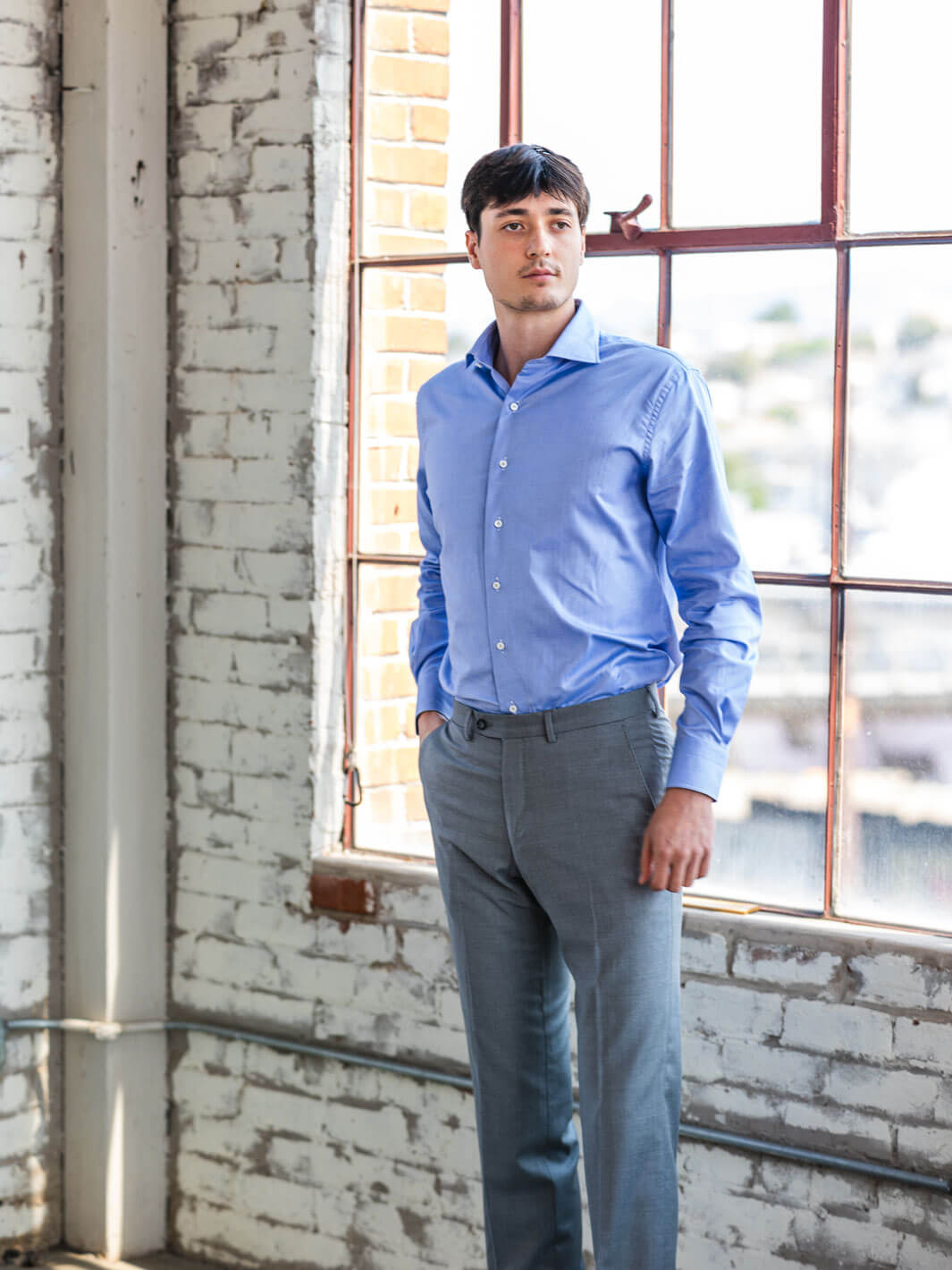 Cotton Oxford Dress Shirt - Sky Blue