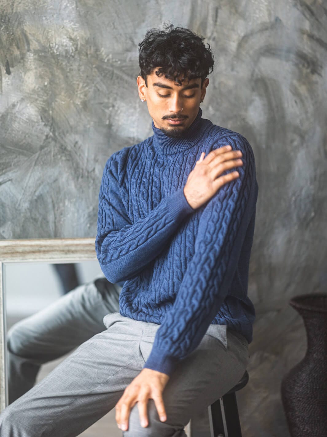 Blue Lupetto Cable Knit Sweater – Anatoly & Sons
