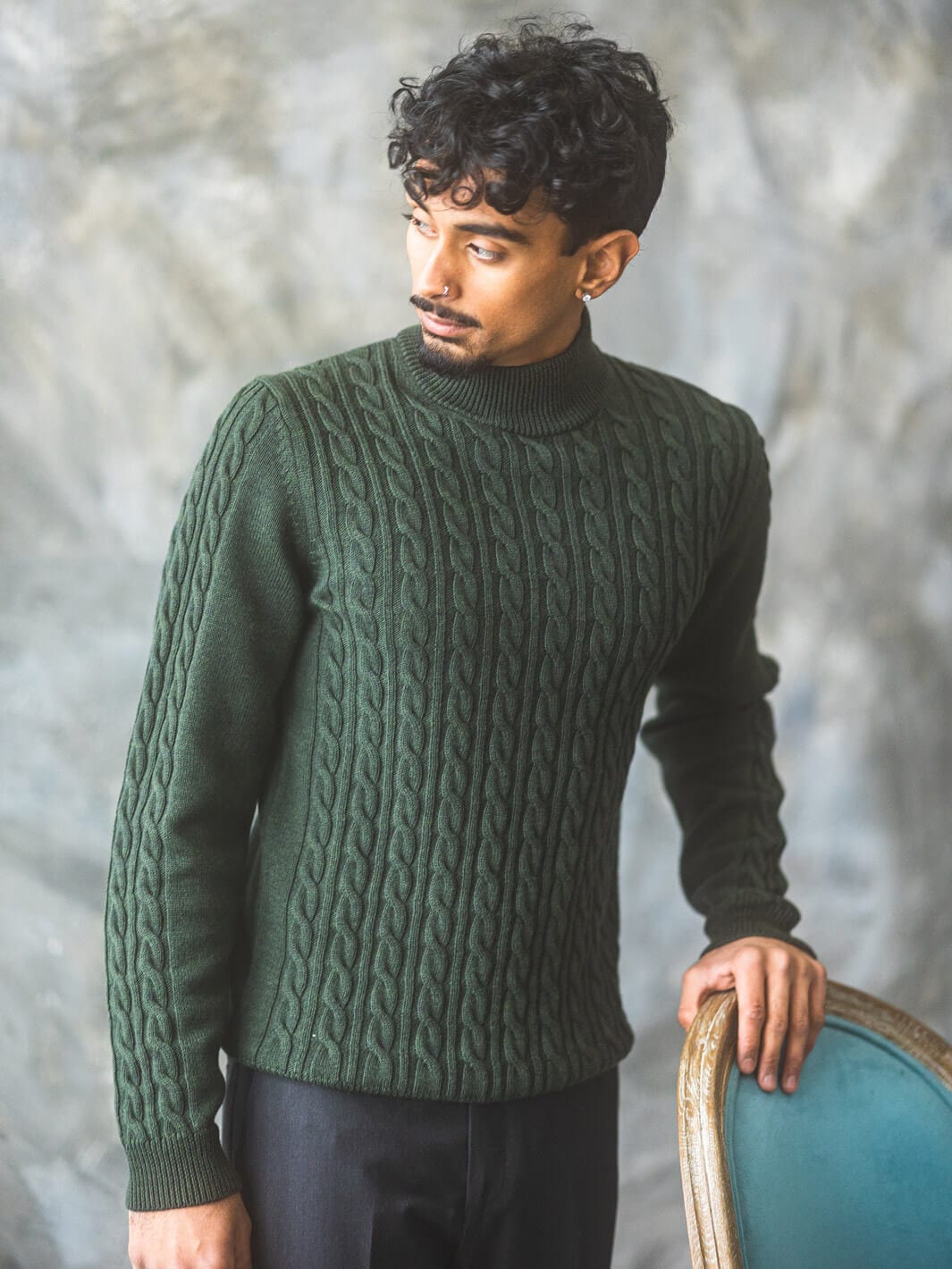 Aran Crafts Kildare Merino Wool Unisex Irish Sweater, Army Green