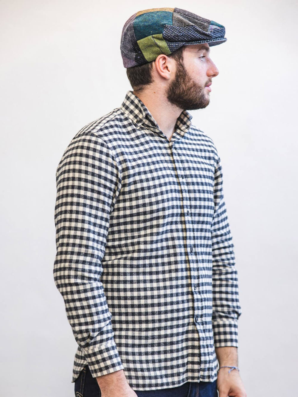 John Hanly Caps Tweed Patch Plaid Driving Cap